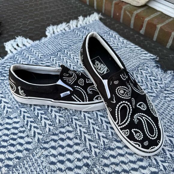 Vans Black and White Paisley Slip-Ons - Picture 1 of 10